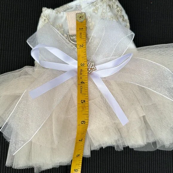 Dog Spring/Summer Breathable White Wedding Dress Princess with Pulling Cord XXS - Picture 7 of 9